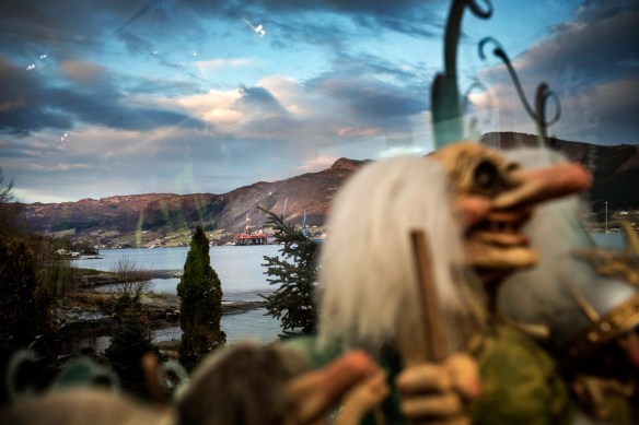 Ølen. The rig "West Alpha" as seen from a souvenir shop. The story of Norwegian oil is often referred to as a fairy tale